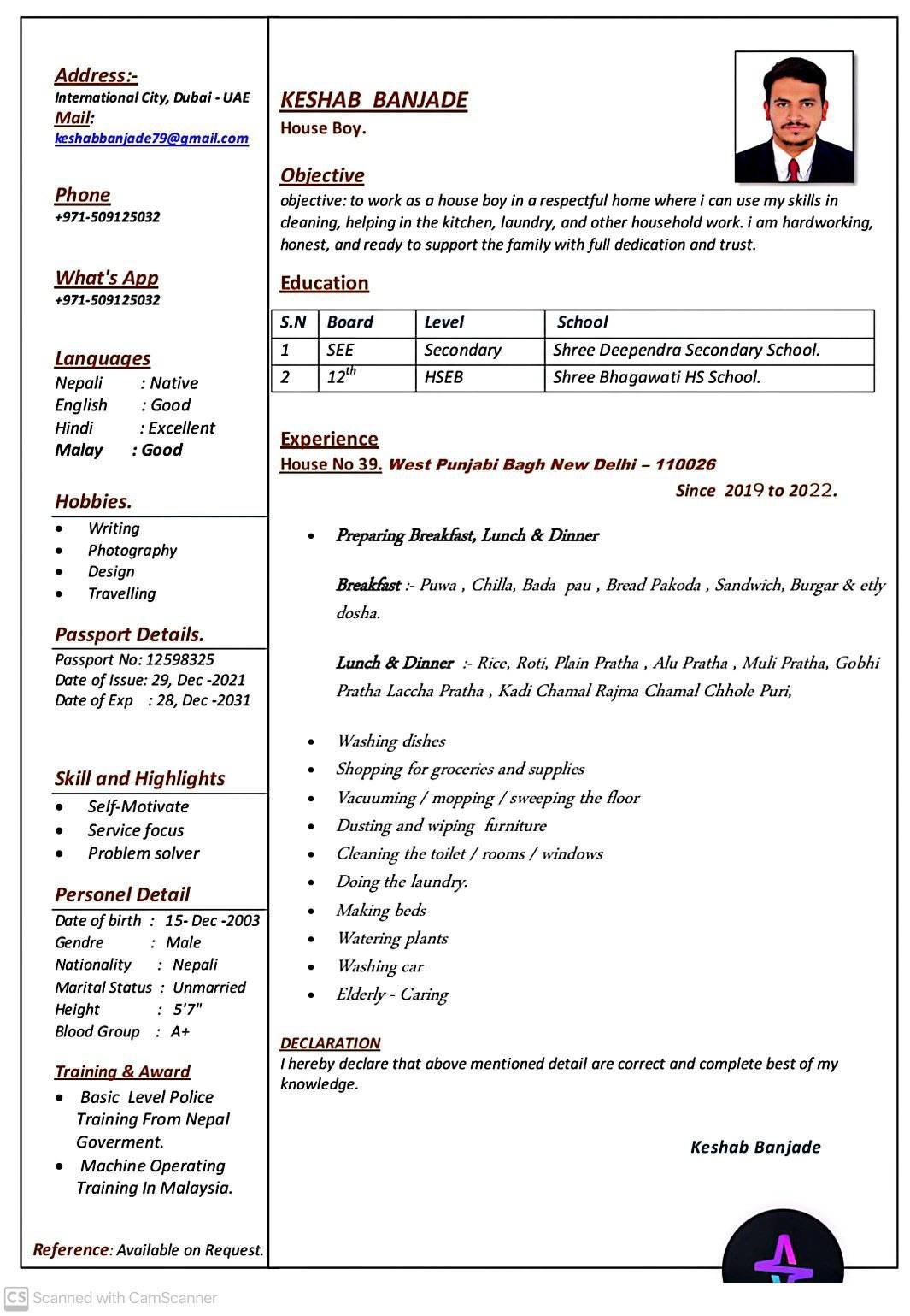 Looking for house boy job